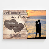 "Zwei Herzen eine Liebe" personalisierbare Leinwand für Paare