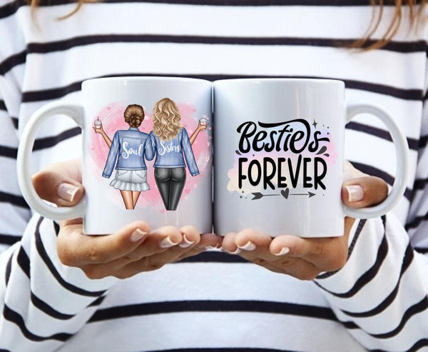 "Soul Sisters" Beste Freundinnen Tasse zum personalisieren mit Aquarell-Hintergrund
