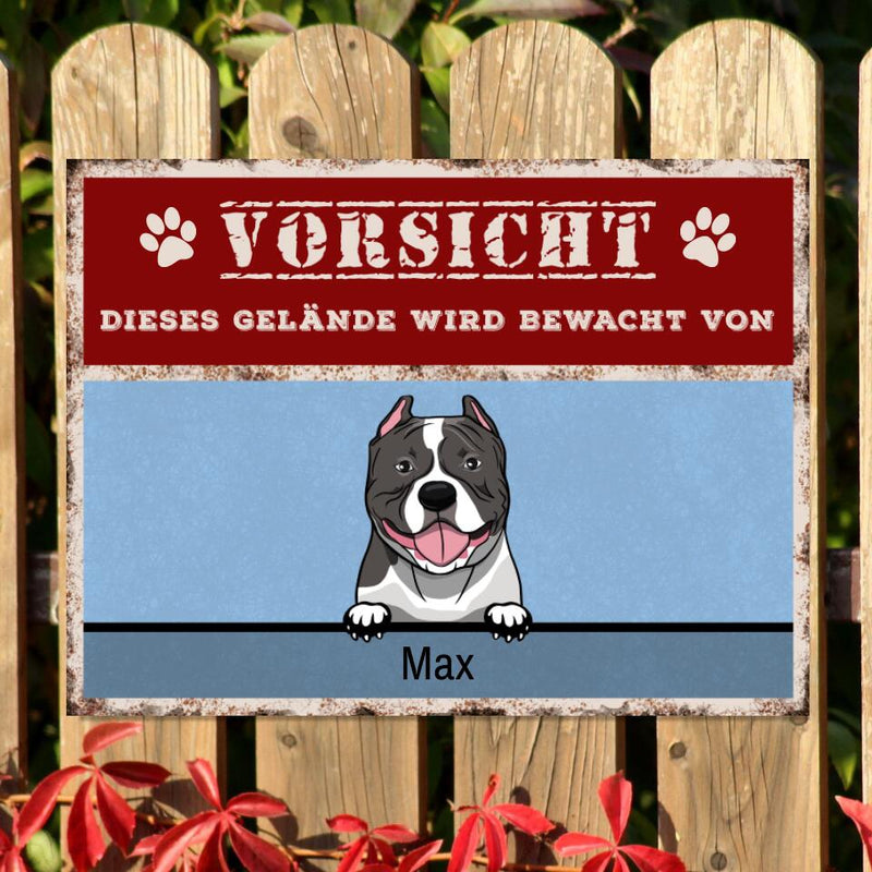 Hunde-Türschild "Vorsicht-Dieses Gelände wird bewacht von.." - individuell personalisierbar