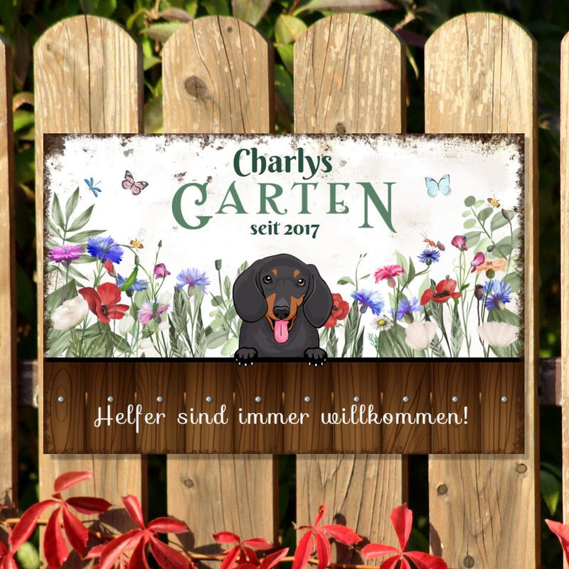 Hunde-Türschild "Unser Garten" - individuell personalisierbar (Bis zu 5 Hunde)