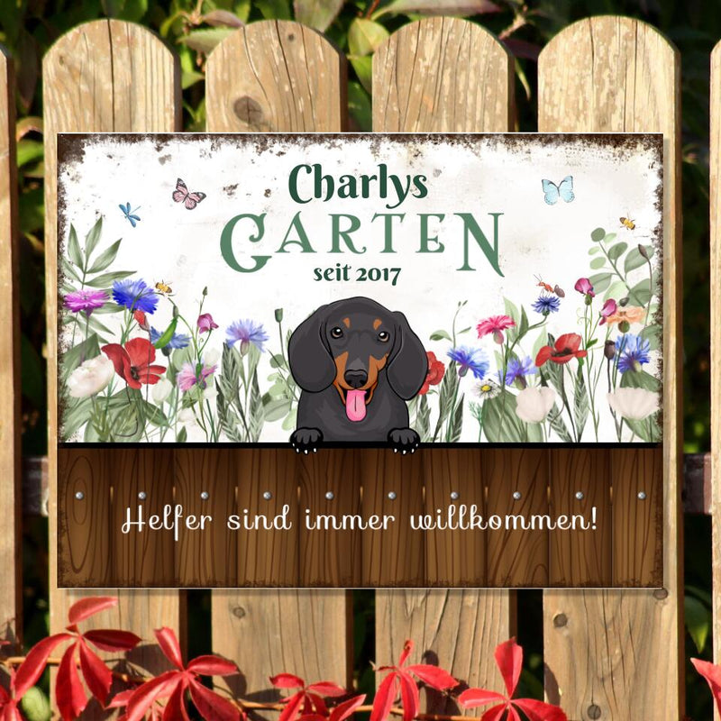 Hunde-Türschild "Unser Garten" - individuell personalisierbar (Bis zu 5 Hunde)