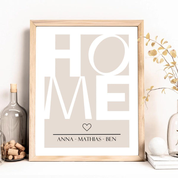 Familien-Poster "Home" personalisierbar mit Familiennamen & unterschiedlichen Hintergründen