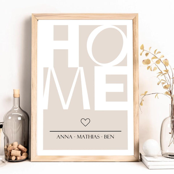 Familien-Poster "Home" personalisierbar mit Familiennamen & unterschiedlichen Hintergründen