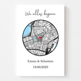 Personalisierte Stadtkarte als Leinwand mit unterschiedlichen Hintergründen – Unterschiedliche Karten & Sprüche auswählbar