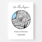 Personalisierte Stadtkarte als Leinwand mit unterschiedlichen Hintergründen – Unterschiedliche Karten & Sprüche auswählbar