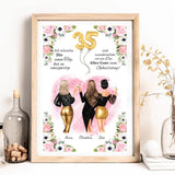 Beste Freundinnen Bild als Geburtstagsgeschenk mit Blumen gestaltbar – Poster für 2 oder 3 Freundinnen