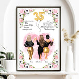 Beste Freundinnen Bild als Geburtstagsgeschenk mit Blumen gestaltbar – Poster für 2 oder 3 Freundinnen