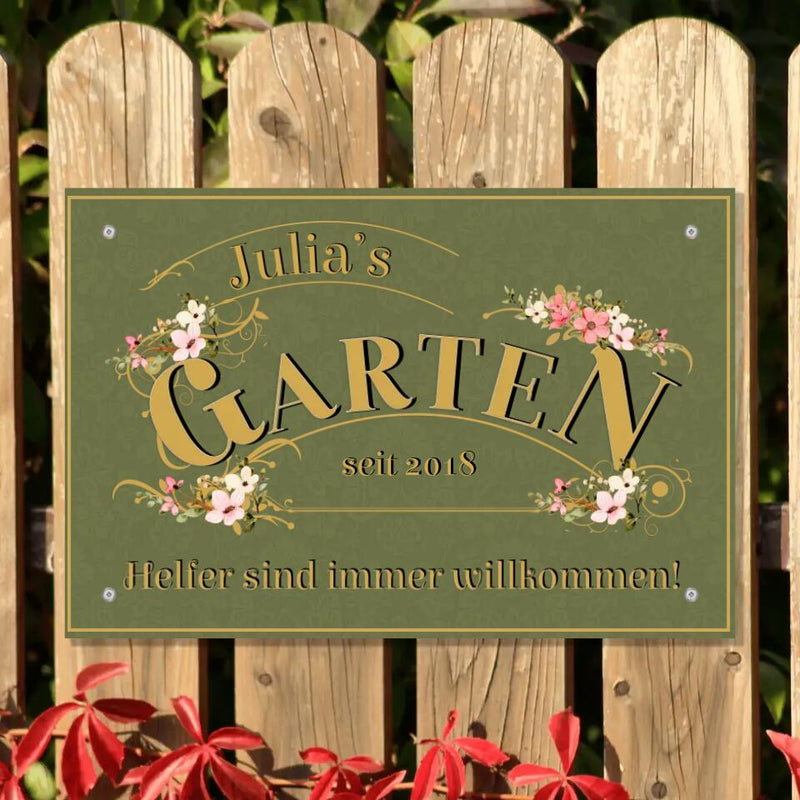 Personalisiertes Garten Türschild aus Metall mit Sprüchen & Blumen individuell gestaltbar