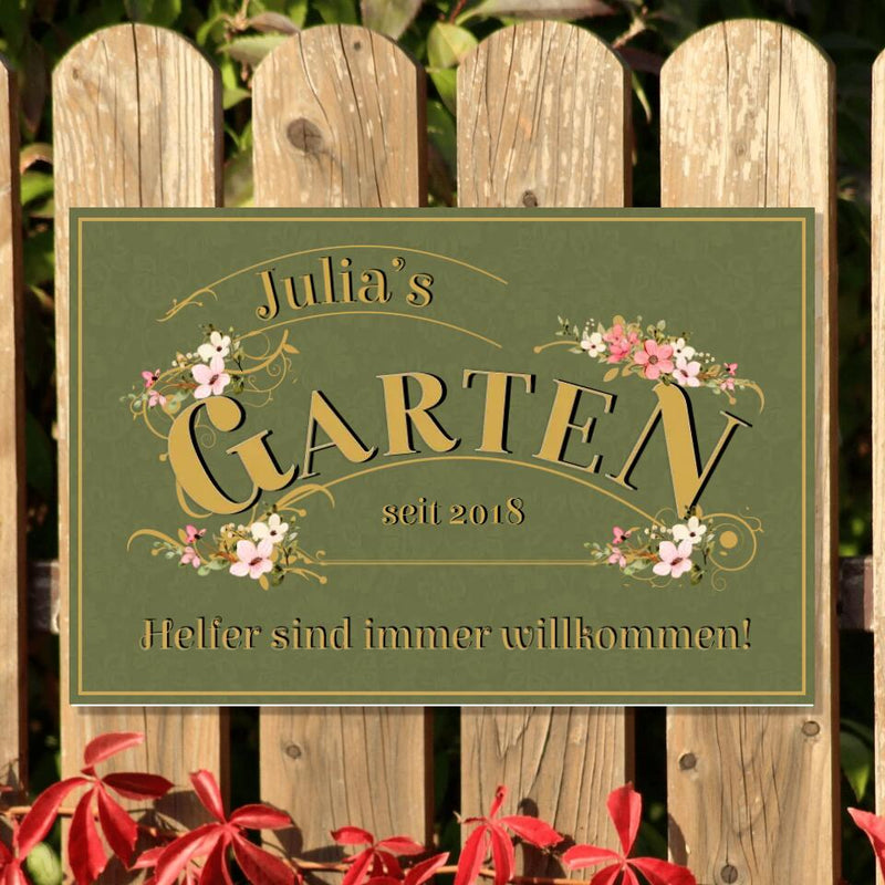 Personalisiertes Garten Türschild aus Metall mit Sprüchen & Blumen individuell gestaltbar