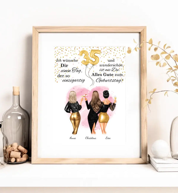 Personalisiertes beste Freundinnen Bild als Geburtstagsgeschenk für unvergessliche Momente – Poster für 2 oder 3 Personen