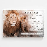 Personalisiertes Leinwandbild "Löwenvater" zum Vatertag im Querformat mit Namen in Farbe & schwarz-weiß