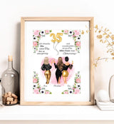 Beste Freundinnen Bild als Geburtstagsgeschenk mit Blumen gestaltbar – Poster für 2 oder 3 Freundinnen - Print my Hero