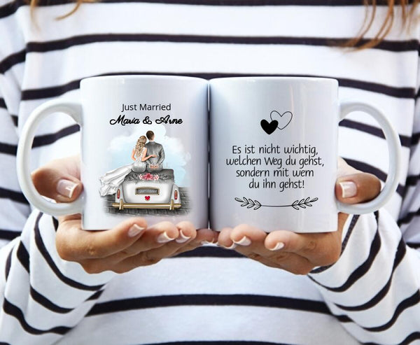 "Just Married" Personalisierbare Kaffeetasse als Geschenk zur Hochzeit für Brautpaare - Print my Hero