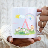 Personalisierbare A-Z Alphabet Kaffee Tasse für Mädchen mit Baby Afrika Tieren - Print my Hero