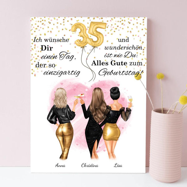 Personalisierte beste Freundinnen Leinwand als Geburtstagsgeschenk für unvergessliche Momente – 2 oder 3 Personen auswählbar - Print my Hero