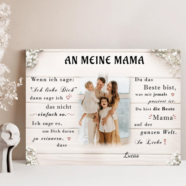 Personalisierte Leinwand zum Muttertag "An meine Mama" - individuell gestaltbare Hintergründe - Print my Hero