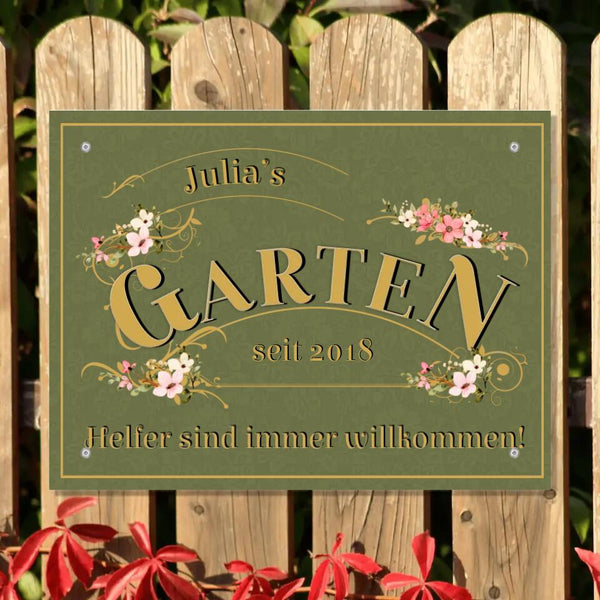 Personalisiertes Garten Türschild aus Metall mit Sprüchen & Blumen individuell gestaltbar - Print my Hero